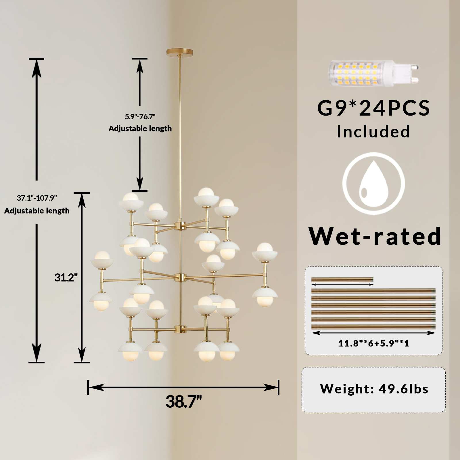 Luxury Triple Tier Alabaster Chandelier, Multi-Layer Gold Sputnik Ceiling Light, Large Decor Hanging Lamp for Dining Room, Living Room, Kitchen - Image 8